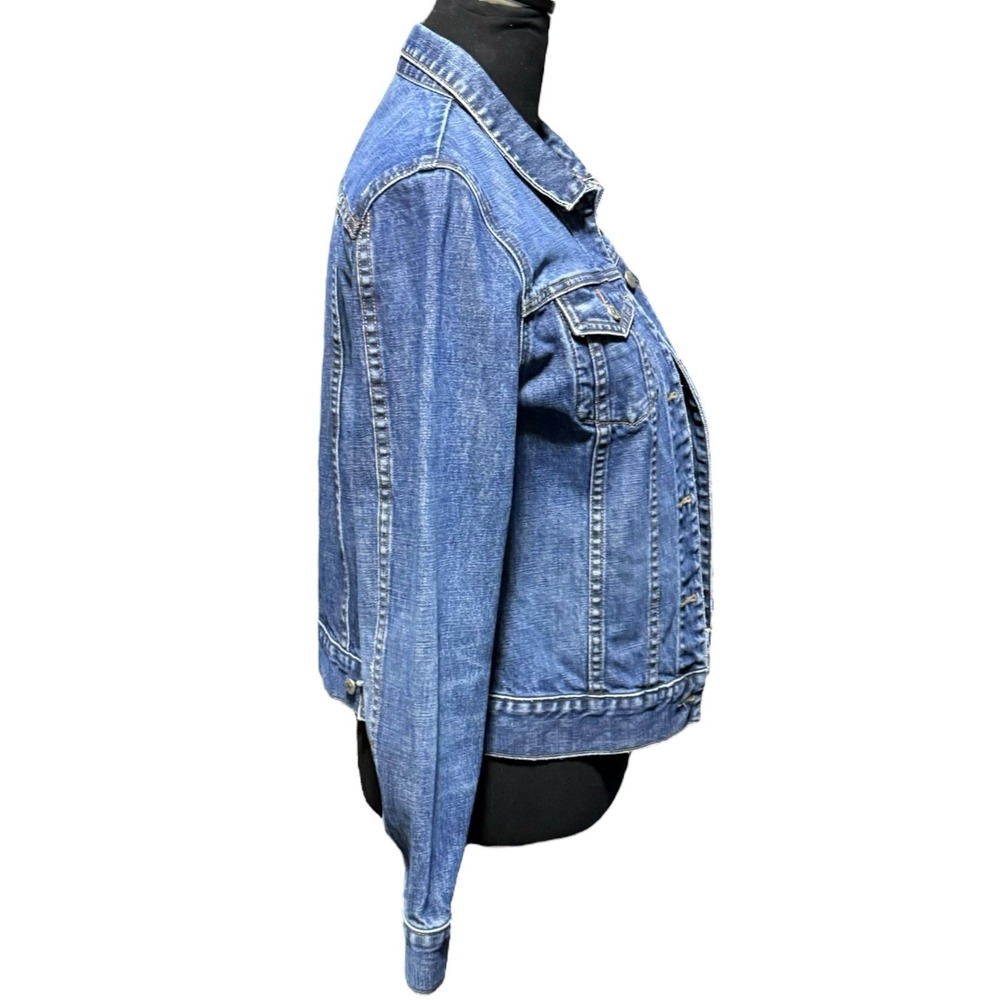 VTG J Crew Womens Cropped Denim Jacket S Indigo Blue Jean Trucker 100% Cotton - Picture 2 of 6